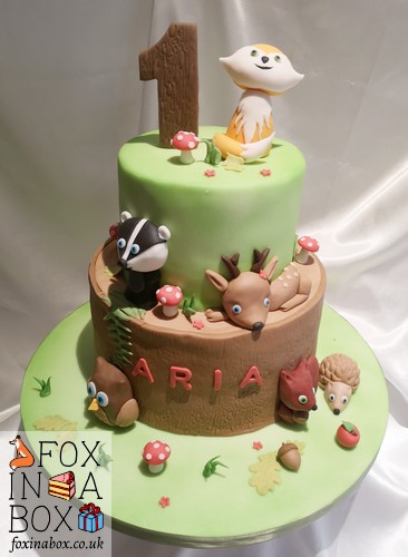 1st birthday cake forest animals