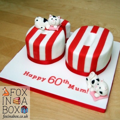 60th birthday cake with Sunderland football team colours and edible cake toppers