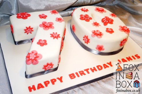 pink flowers 70th birthday cake