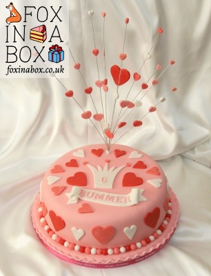 Birthday cake with pink hearts